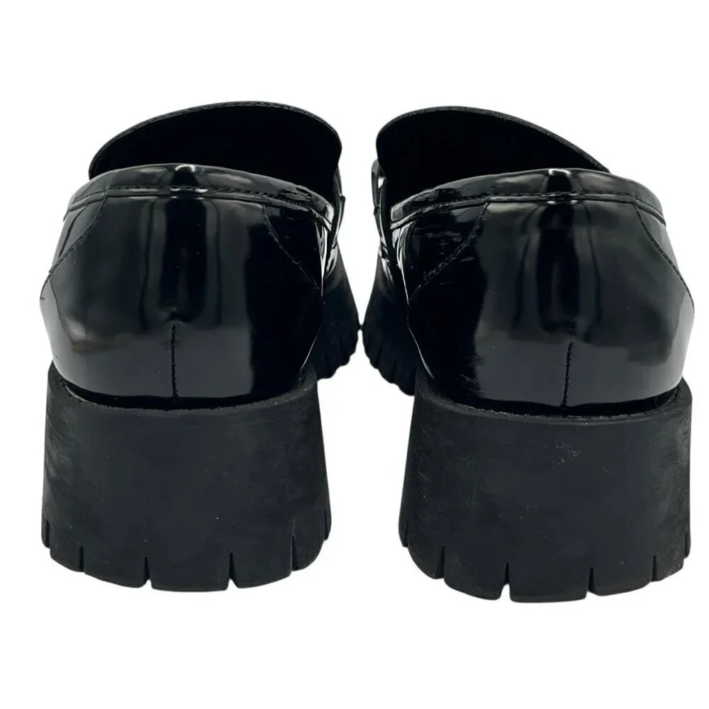 GUESS Womens 8.5 M Hillford Chunky Black Patent Leather Platform Loafer Lug Sole